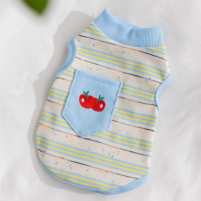 New Dog Clothes Spring and Summer Cherry Embroidered Colored Dot Striped Vest Teddy Bear Small Dog Cat Clothes
