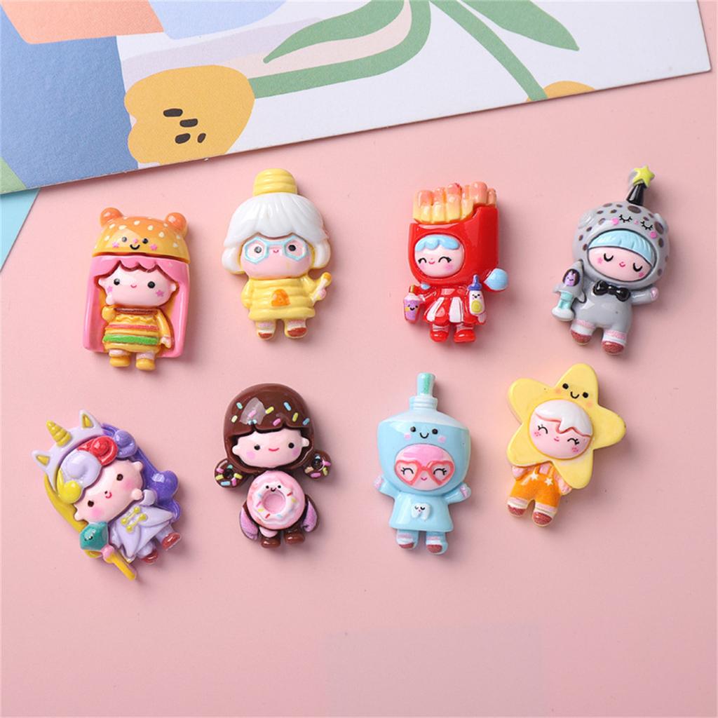 5PCS Resin Colorful Princess Burger Donut Star Cartoon Man Flat Back Stone Figurines Scrapbook DIY Bow Decor Accessories Crafts