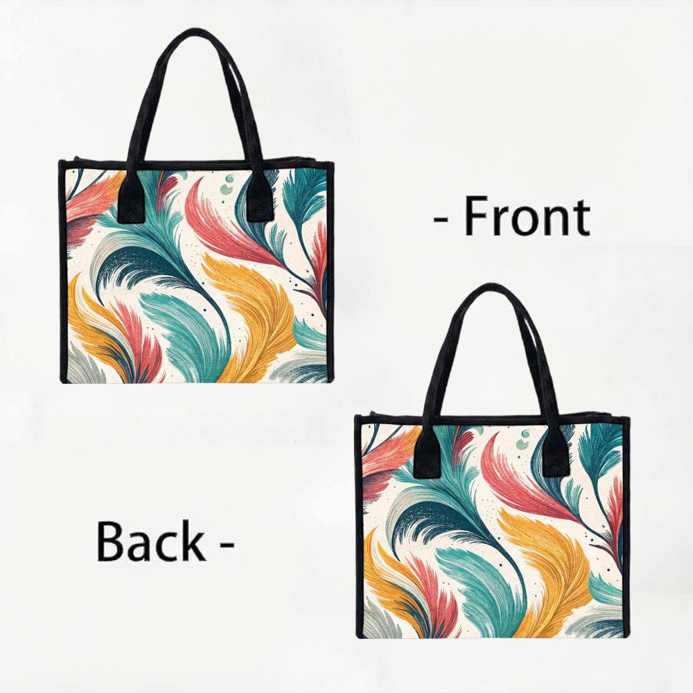 Fashion Colorful Feather Pattern Tote Bag Casual Daily Large Capacity Portable Handbag For Women Outdoor Shopping Travel Use