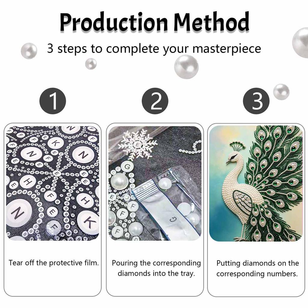 5D Round Pearl Painting Kit Elegant Peacock Pattern DIY Handmade Rhinestone Art Home Interior Decor Gift