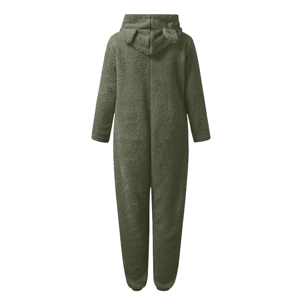 Damenmode Farbe Haus Plüsch Warm Kapuze Lässig Schlafanzug Weich Und Bequem Overall