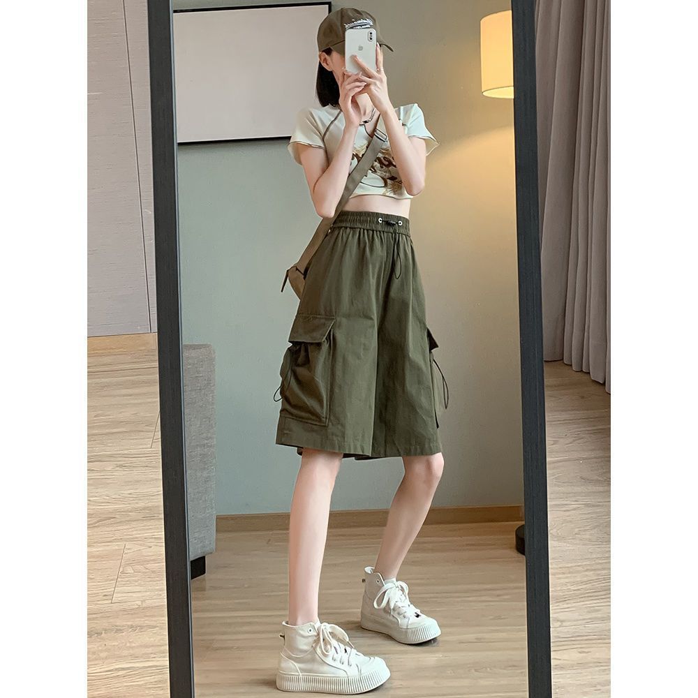 Women High Waist Cargo Shorts American Style Streetwear Summer Wide Leg Pants Fashion Female Big Pocket Loose Shorts