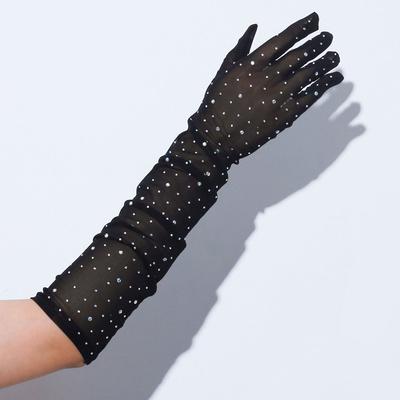 Mănuși Lungi Subțiri cu Plasă Elastică Sexy cu Strasuri pentru Femei, cu Diamante, pentru Degetul Întreg, Cosplay, Performanță pe Scenă, Club, Muzică, Petrecere, Îmbrăcăminte
