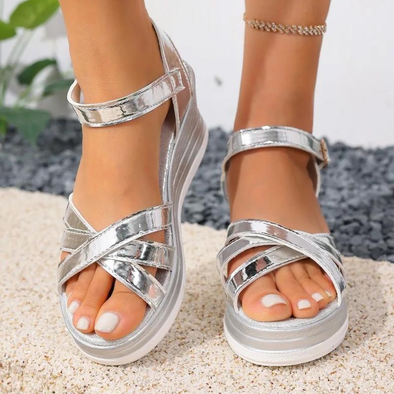 Fashion 2025 Buckle Strap Women's Sandals Open Toe Wedge Heel Fashion Platform Summer Casual Sandals Comfortable Plus Size Shoes Ladies