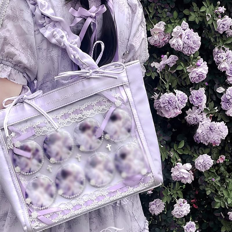 [FUYUUNEKO] Satin Ita Bag with Double Stitched Pouch, Milk Dolly, Otaku Goods, g.trigger Ita Bag, Clear Bag, Purple [Parallel Import]