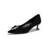 Leather women's shoes summer women's pointed single shoes 2025 spring women's French high heels women's thin heel pearl buckle shoes