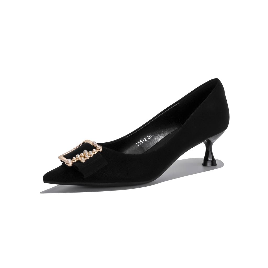 Leather women's shoes summer women's pointed single shoes 2025 spring women's French high heels women's thin heel pearl buckle shoes