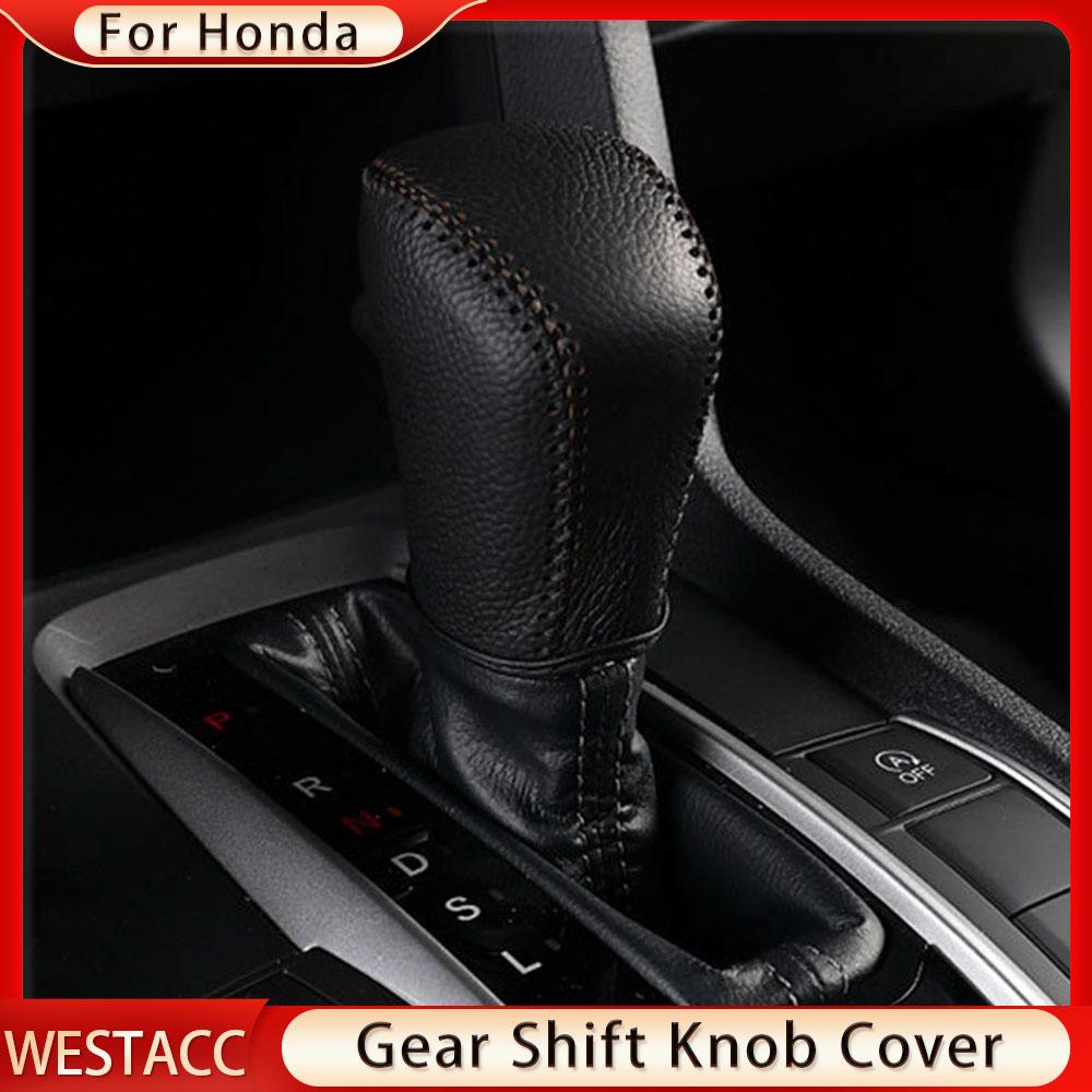 Genuine Leather Car Gear Shift Collars Case Gear Head Shift Knob Cover for Honda Civic X 10th 2016 -  AT
