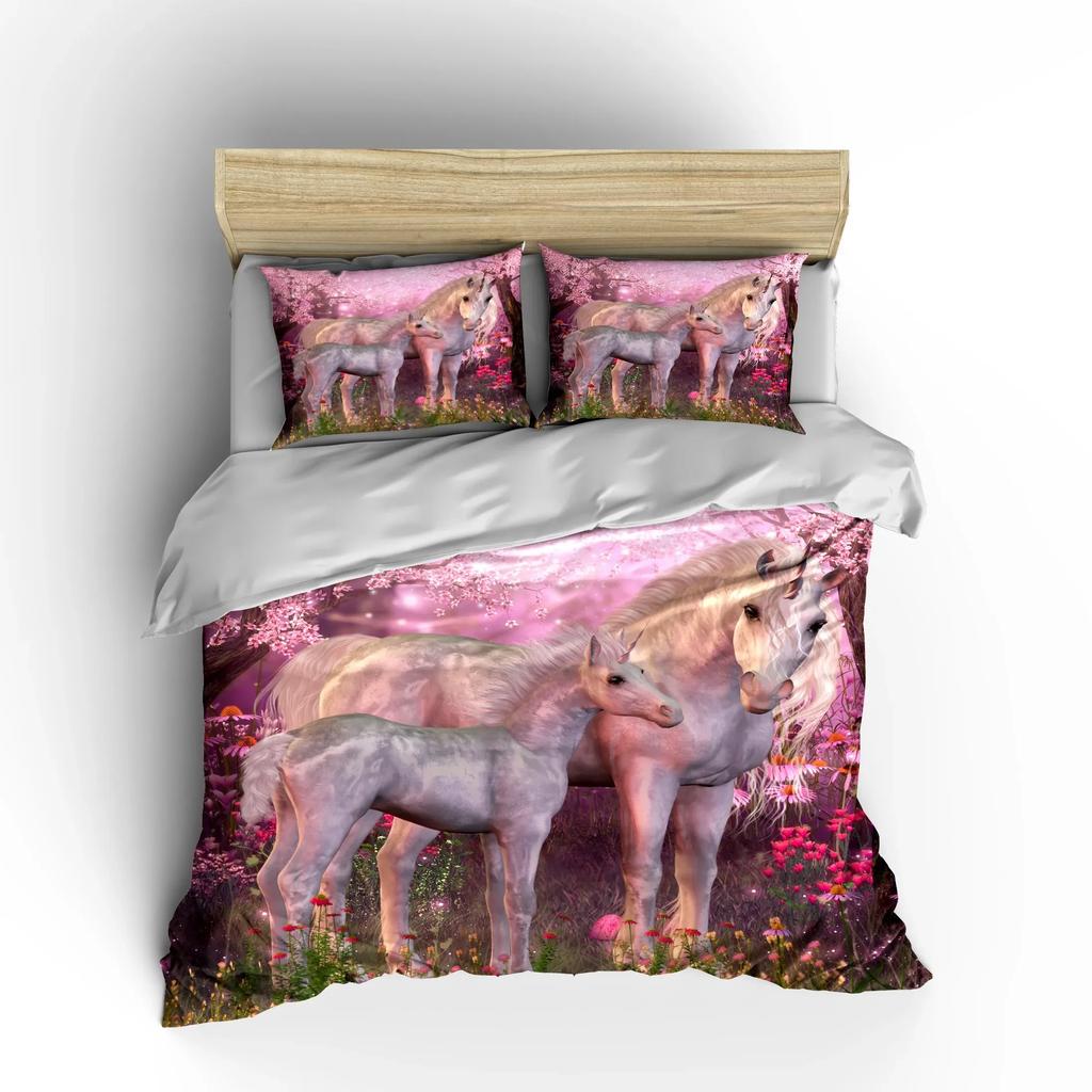 Comforter Bedclothes Complete Set Of Bedding Home Textiles Dream Cute Unicorn Beddings Super Soft Comforter Set 2/3Pcs Single Kids