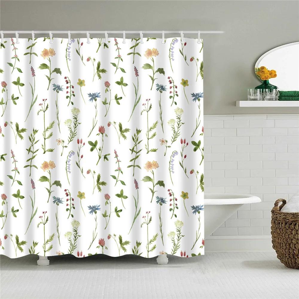 Cartoon Animals Elephant Flamingo Bathroom Curtains Waterproof Polyester Flowers Plant Printed Shower Curtains With 12 Hooks