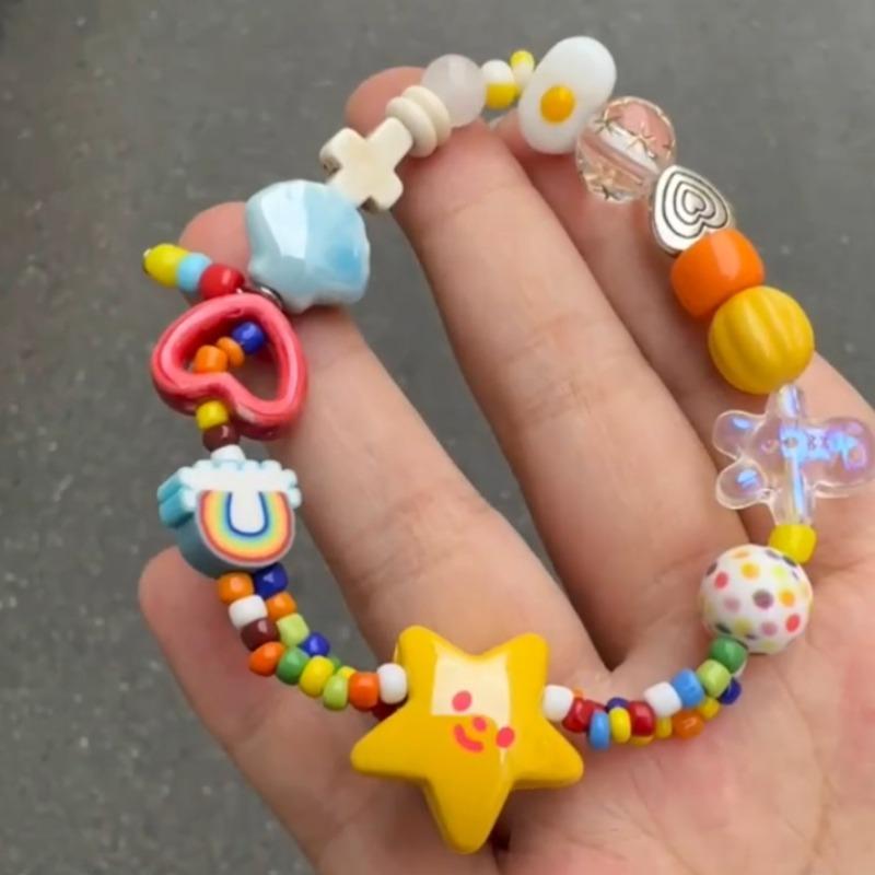 Dopamine Color Beaded Bracelet Summer Sweet Cute Star Rainbow Bracelet Female Niche Design Girlfriend Gift