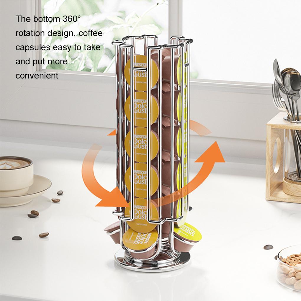 Präsentationsständer für Kaffeekapseln, drehbarer Aufbewahrungsständer, Aufbewahrungsständer für 24 Tassen, rutschfeste Unterseite für Dolce Gusto-Kapseln, Kaffeezubehör