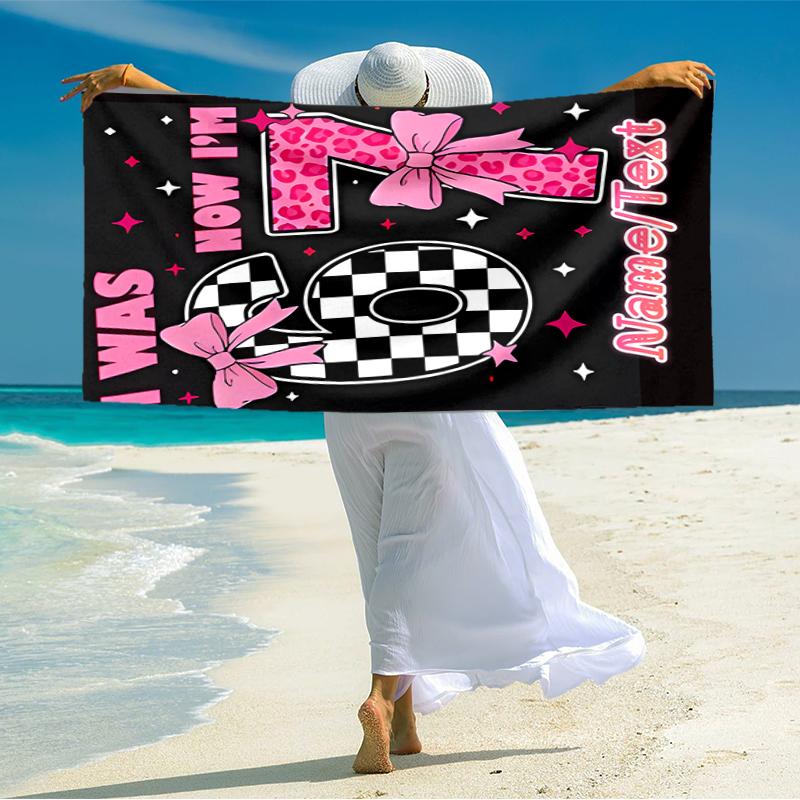 1PC Custom Name "67th Birthday Celebration" Beach Towel Highly Absorbent And Sand-Resistant Towel for Swimming, Pool, Yoga, And Travel Lightweight