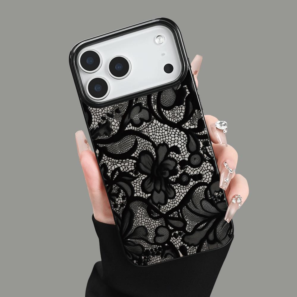 Schwarze Spitze 2D-Muster Handyhülle geeignet für iPhone 17 16 15 14 13 12 11 Pro/Max/Plus sturzsicher und stoßfest Rückabdeckung