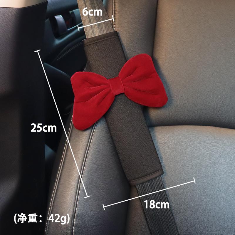 Cute Cartoon Red Bow Car Neck Pillow Summer Ice Silk Universal Auto Seat Headrest Support Seatbelt Cover Car Accessories
