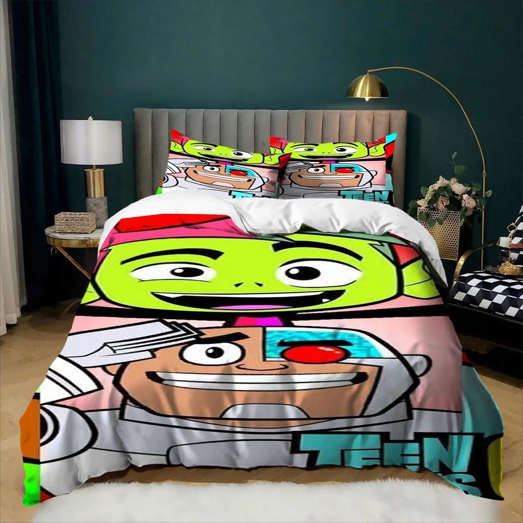 Cartoon 3D Digital Printing Teen Titans Go Duvet Cover Set Bedding Set For Kids Adults Single Double Large Sizes Bedroom Decor