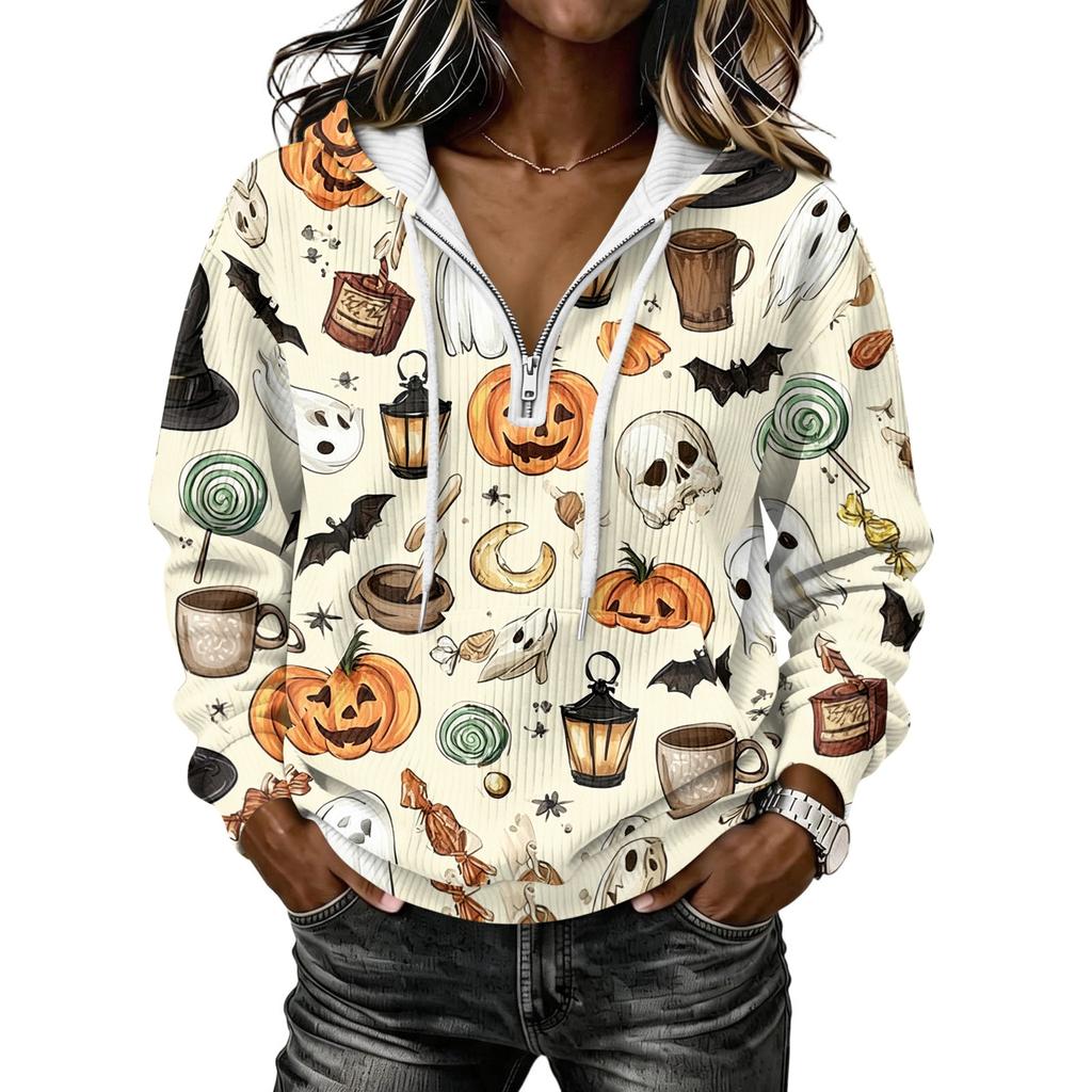 Women's Halloween Print Pullover Hoodie Long Sleeve with