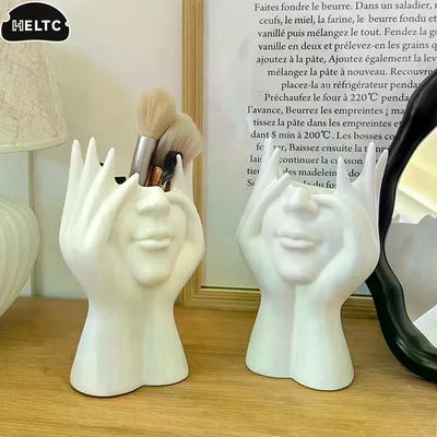 Zwart, Wit Vinyl Figuur Opberghouders Creatieve Menselijke Lichaamskunst Styling Kantoor Organizers Multifunctionele Make-upkwast Houder