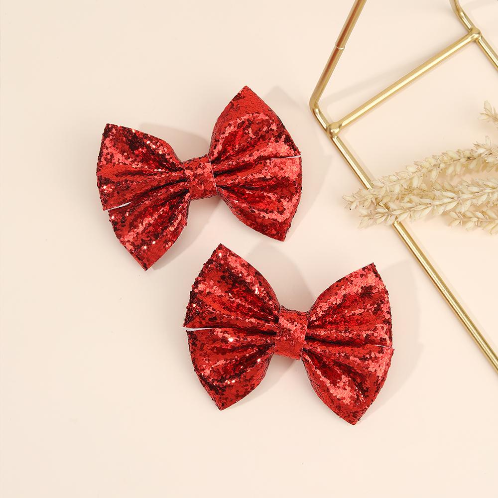 2Pcs Sparkling Bow Hair Clips Gold Glitter Solid Hairpins Sweet Sequin Barrette For Girls Kids Headwear Hair Accessories