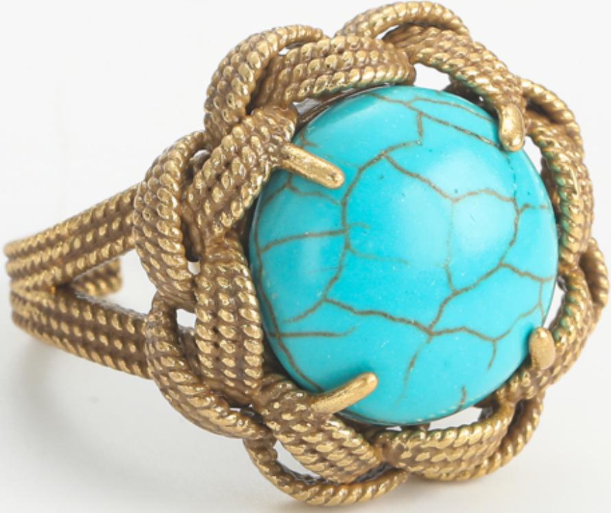 Yong Nuo High-End Vintage Turquoise Adjustable Gold-Plated Ring