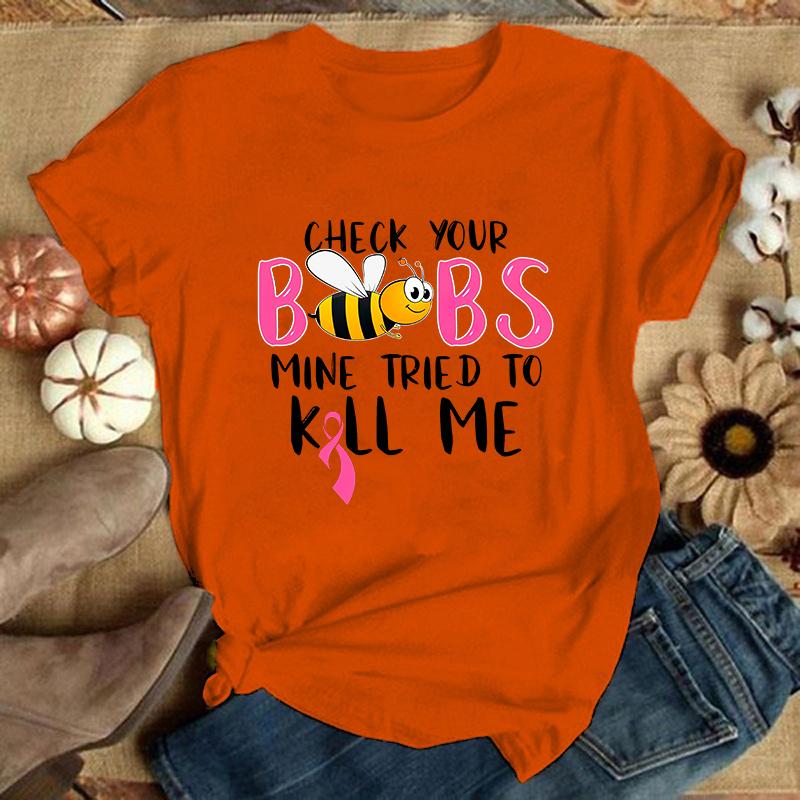 

New Hot Breast Cancer Printed T-Shirts Women Girl Casual Loose Round Neck Creative Personalized T-Shirts 4XL