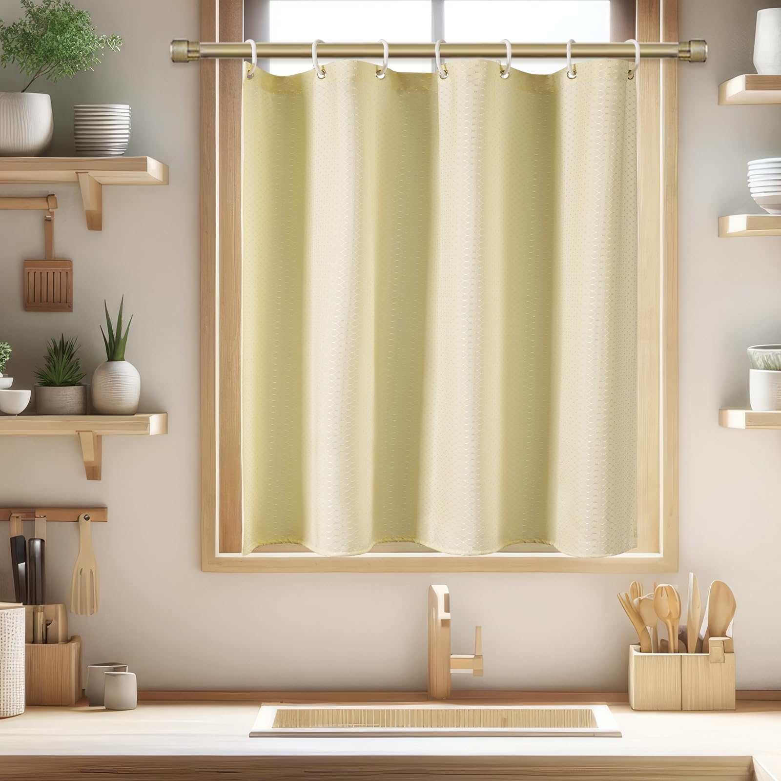 

AooHome Bathroom Window 60cm with 140cm Suitable for Unit Baths and Checkered Easy Beige Curtain, Long, Thick, Water-Repellent, Mildew-Resistant, бежевый