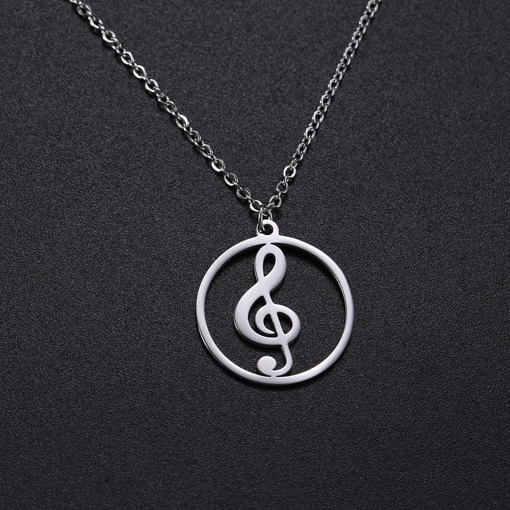 Cazador 2026 Trend Hollow Music Note Pendant Necklace for Women Round Love Neck Chain Stainless Steel Jewelry Birthday Gift