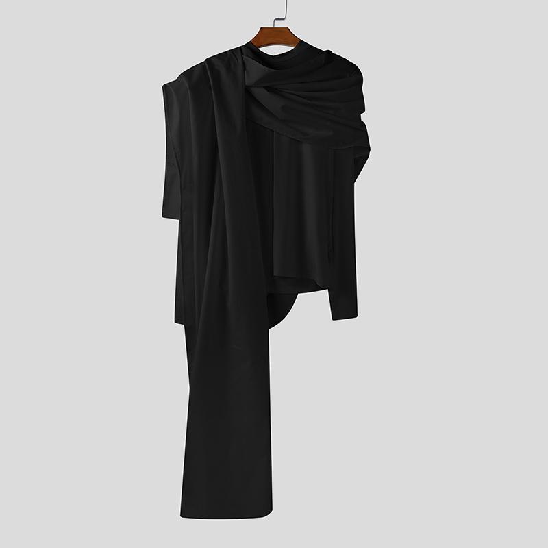 INCERUN Herbst Herren Schwingkragen Langarm Unregelmäßige Lagen Lässige Gothic Oberteile T-Shirts