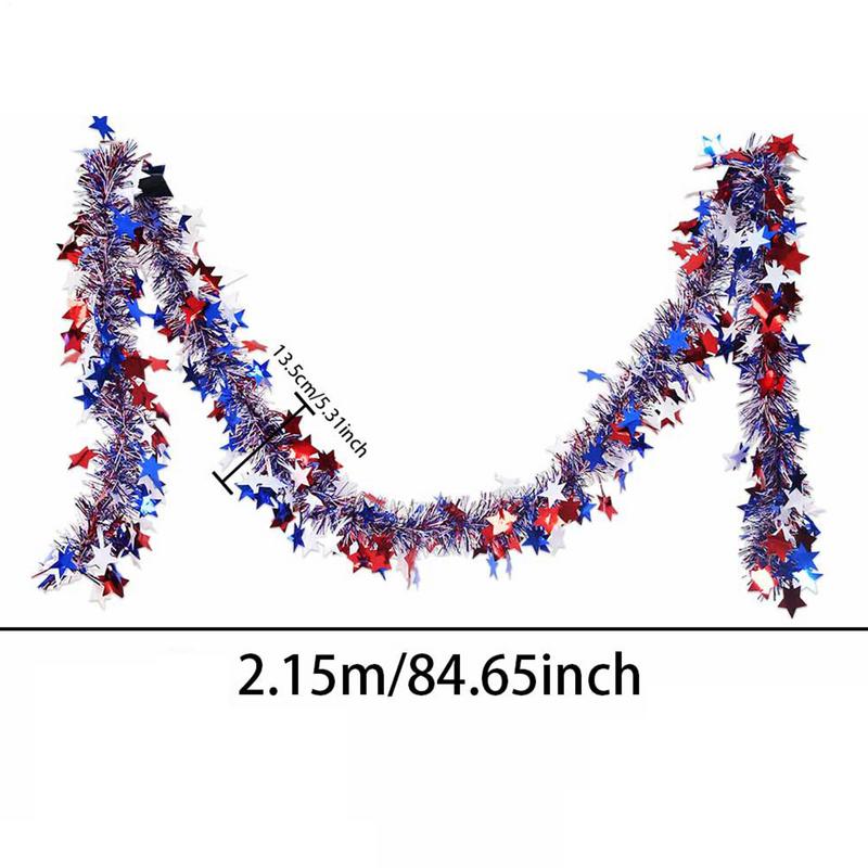 4th Of July Tinsel Garland Star Patriotic 4th Of July Twist Garland 2x Celebration Holiday Decorations Hangable Parade Ornaments