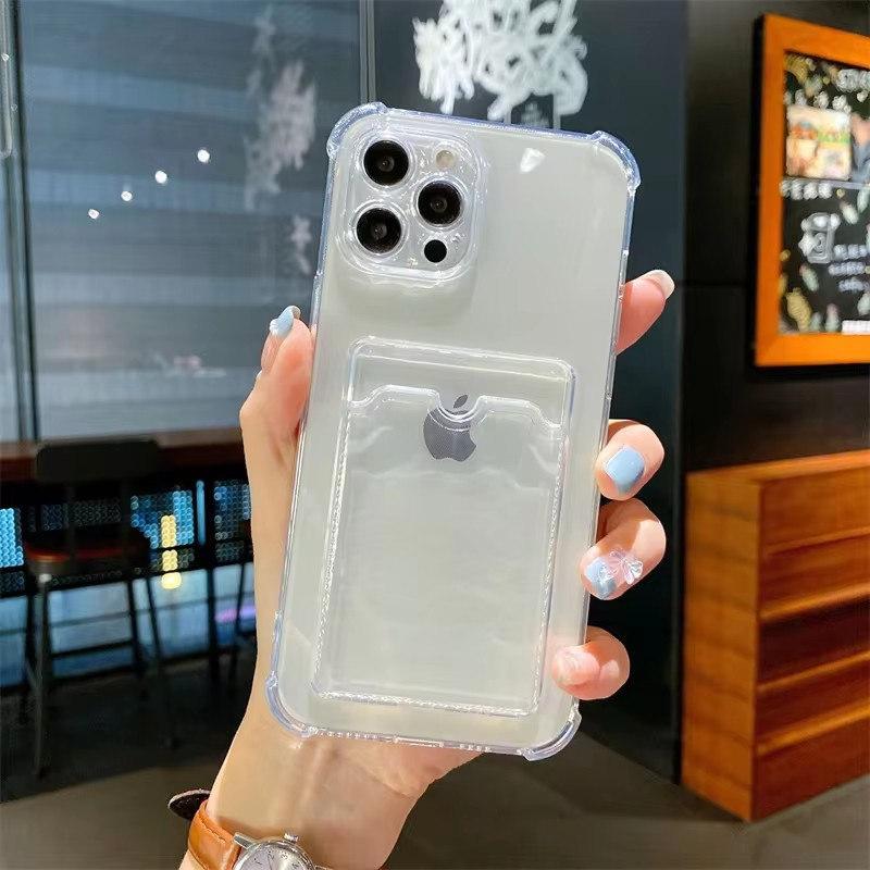 Durable Card Slot Transparent Phone Case For iPhone 12 11 13 14 15 16 Pro XR XS Max 7 8 Plus Mini Wallet Shockproof Back Cover