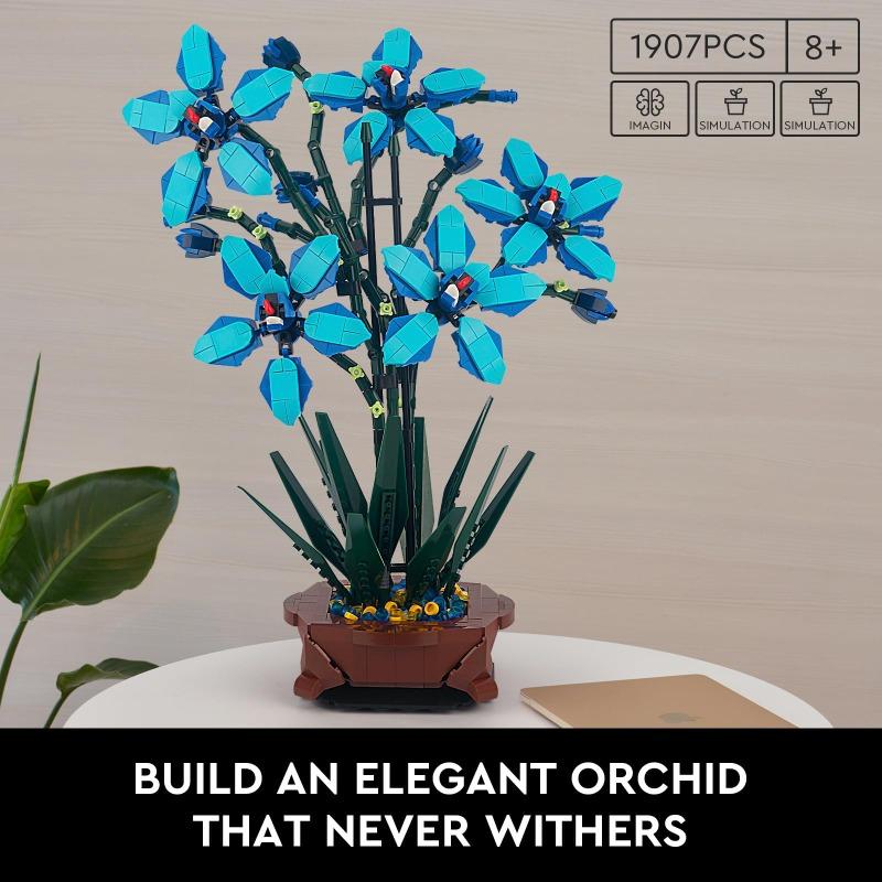City Creativity Bouquet Flower Cymbidium Faberi Bonsai Potted Plant Home Decoration Building Blocks Bricks Kids Toys