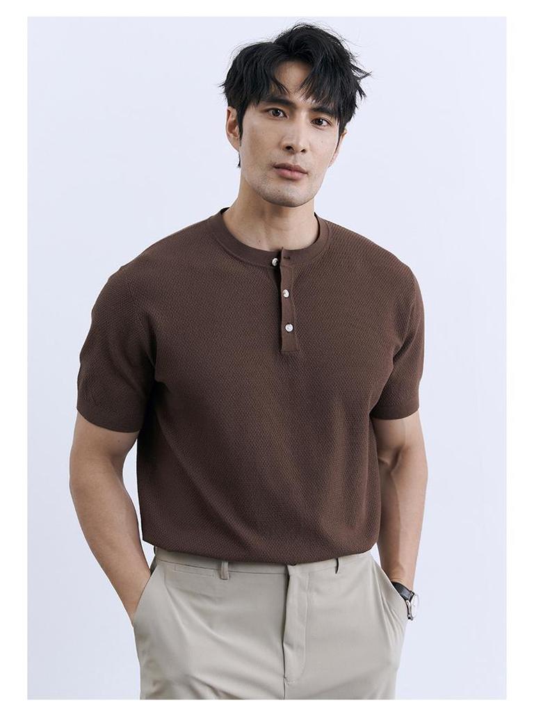 2024 Men's Striped Polo: Short-Sleeve, Versatile Round Neck Knit Shirt