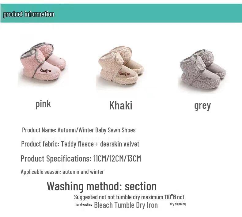 Pantofi calduroși pentru bebeluș cu căptușeală din lână: Talpă moale, Velcro anti-cădere, Cizme de zăpadă de iarnă pentru copii de 0-1 ani