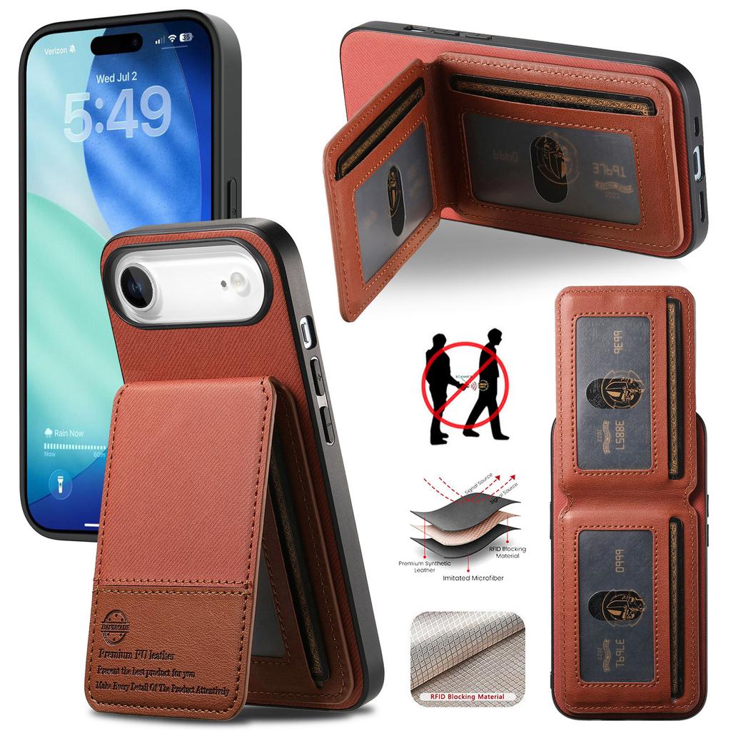 For iPhone Air Case Cloth Texture Leather+PC+TPU RFID Blocking Phone Cover with Card Holder