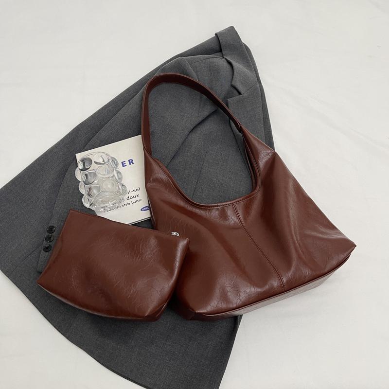 Two-Piece Bag Set Soft Leather Tote Bag Women's Retro Large Capacity Shoulder Bag Underarm Bag