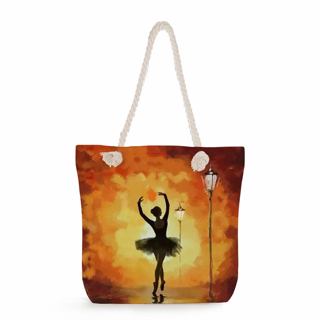Ballet Print Thick Rope Single-shoulder Beach Bag 7246 CLE