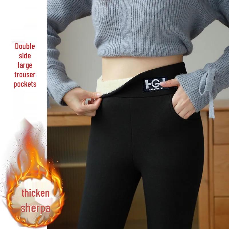 HG Damen Hohe Taille Lammwoll Samt Verdickt Schlankmachend Winter Baumwollhose