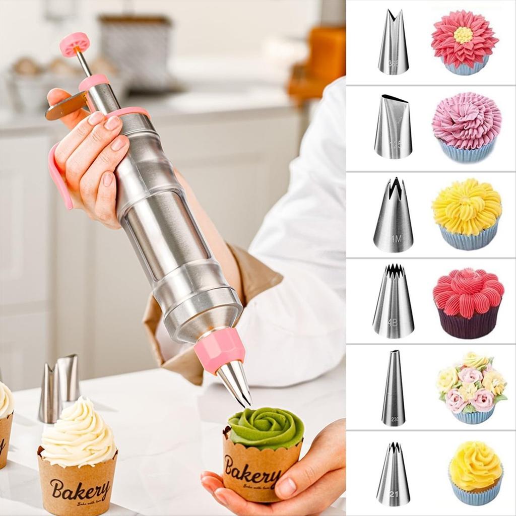 BHBL Dessert Set Cake Decorating Kit with 10 Food Grade Stainless Steel Piping Tips & 50 Disposable Piping Bags, Pink
