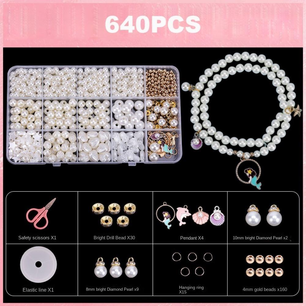 520/640/720PCS Round Pearl Beads Mixed Shape Seedbeads Creative Pearl Loose Beads 4-6 Year Old Kids