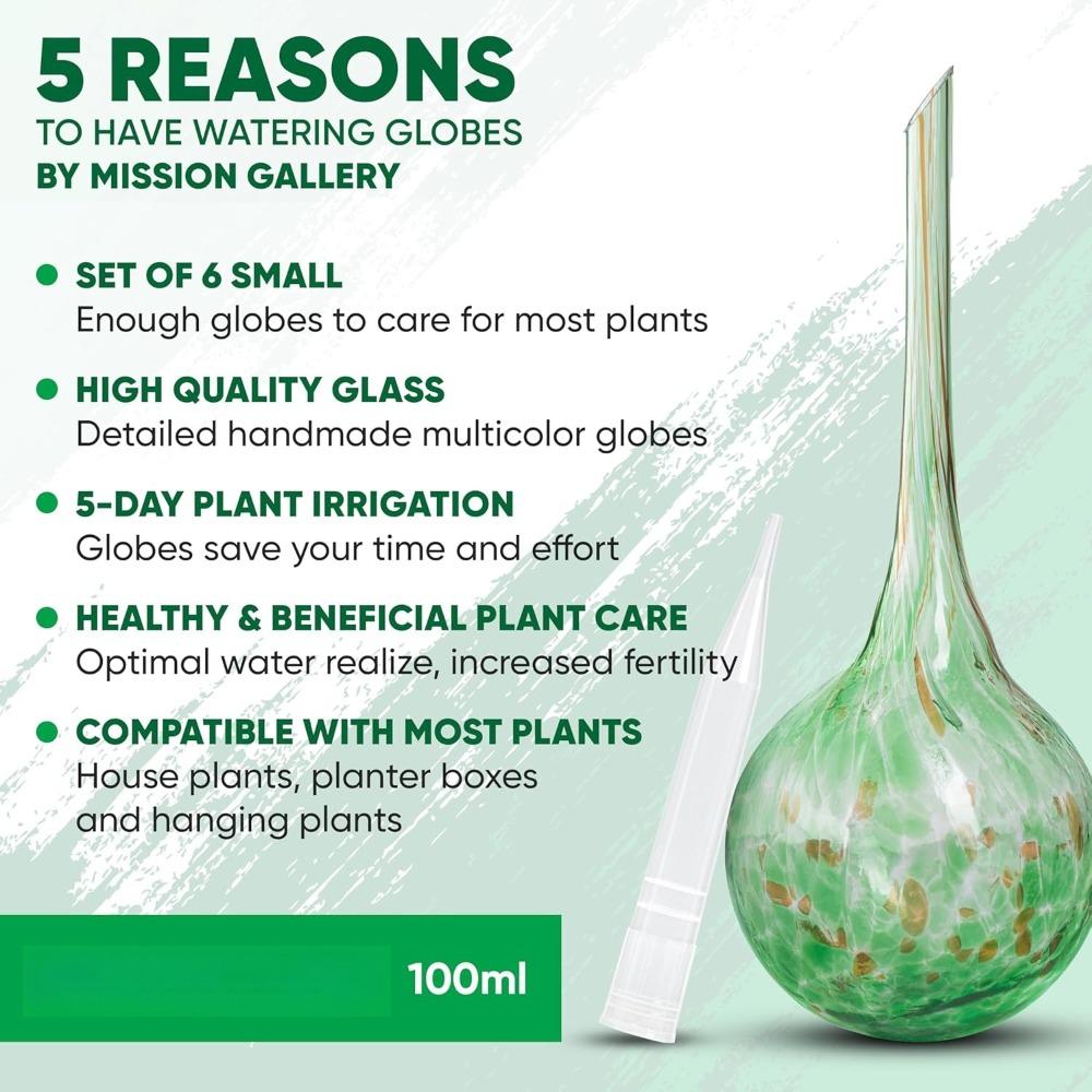 6pcs Plant Watering Globes - Small Glass Self Watering Bulbs Up To 5 Days of Irrigation - for Indoor & Outdoor Plants