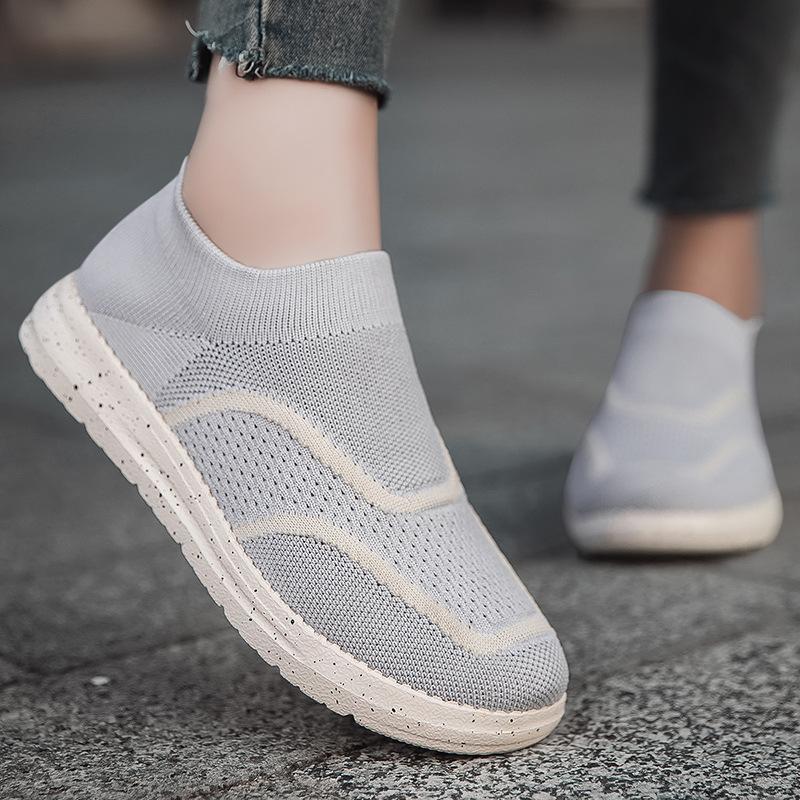 Shoes Men's Spring and Autumn New Breathable Flying Weaving Couple Casual Shoes Soft Sole Lightweight One Pedal Walking Shoes Factory Straight Hair