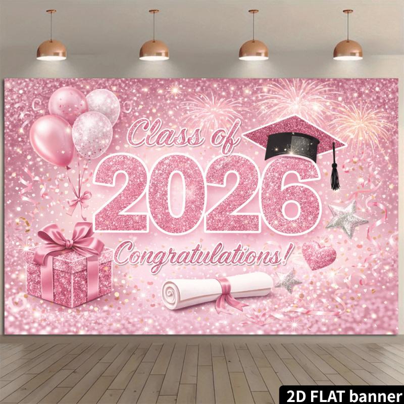 Arazzo Rosa Onirico per Laurea Sfondo con Numero Scintillante da Appendere alla Parete Decorazione per Feste Indoor Outdoor