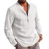 Plus Size Men's Long-sleeved V-neck Solid Color Casual Beach Shirt Men's