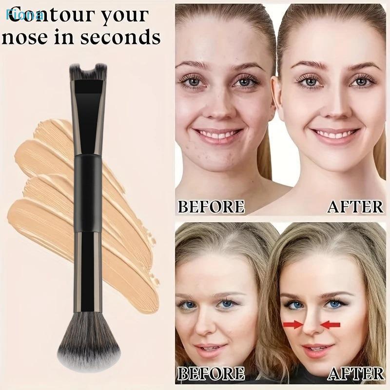 3Pcs Dual-Ended Contour Makeup Brush Set,Professional Nose Contour & Concealer Brushes for Foundation,Blending & Sculpting