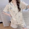 Popular Shell Hemming Pajamas Women's Summer Ins Wind Cute Bear Cloud Cotton Loungewear Short-sleeved Set
