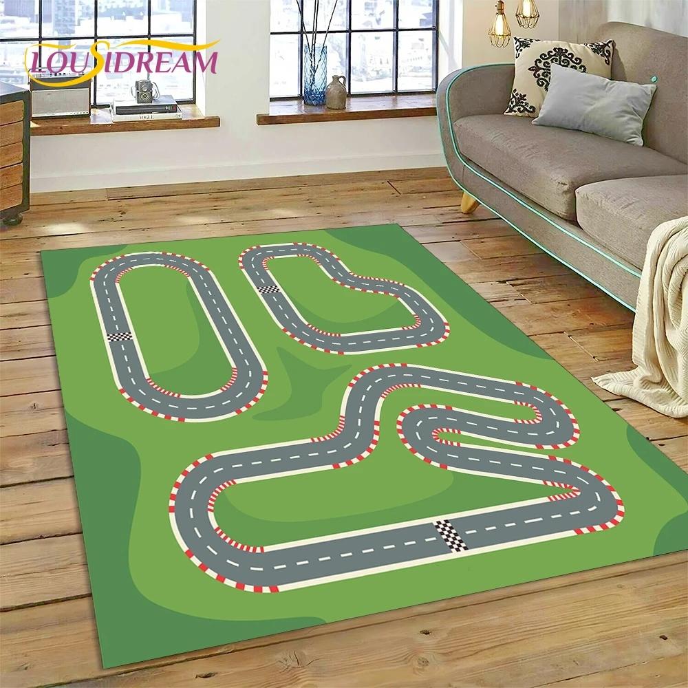 3D Highway Runway Playroom City Traffic Road Map Child PlayMat Rug Carpet for Living Room Bedroom Home Decor,Non-slip for Sofa
