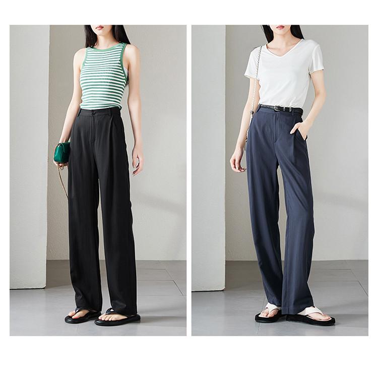 Semi elastic waist casual wide leg pants for women in 2026 summer, thin, fashionable, loose, versatile, slimming and floor hugging pants