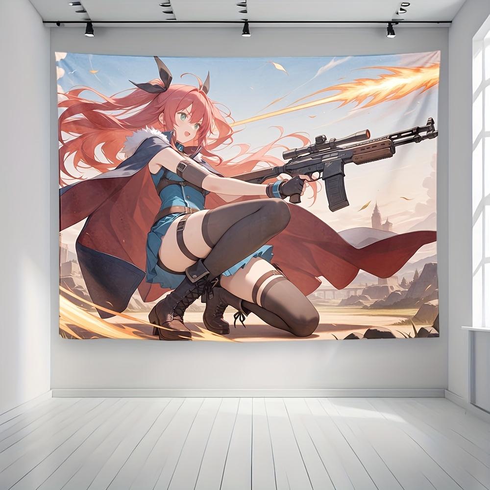 

1 шт. Гобелен в стиле аниме для подвешивания на стену, яркое графическое изображение рыжеволосой девушки с пистолетом, полиэстер, горизонтальная ориентация 74x94cm(29x37in)