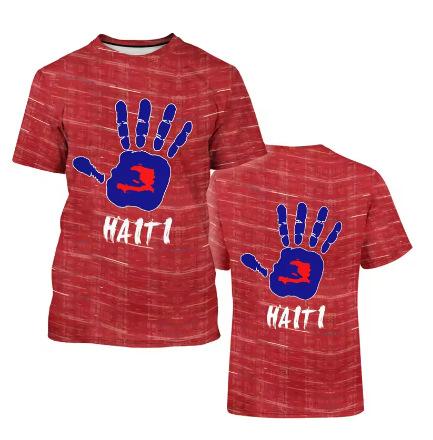 Fashion 2025 Haitian flag pattern T-shirt 3D printing Haiti National Day short sleeve fashion trend crew neck T-shirt American