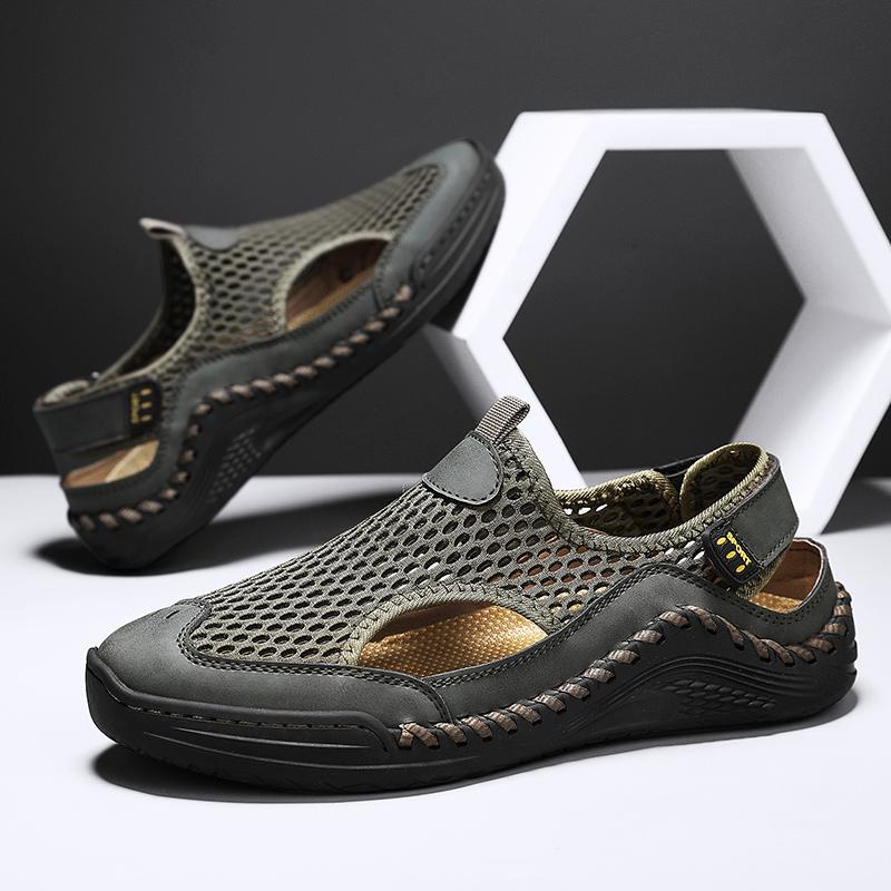 Fashion Handmade Men's Summer Shoes Breathable Men Casual Mesh Flats Quick Dry Wading Aqua Shoes Outdoor Hollow Out Flats Comfy Sandals